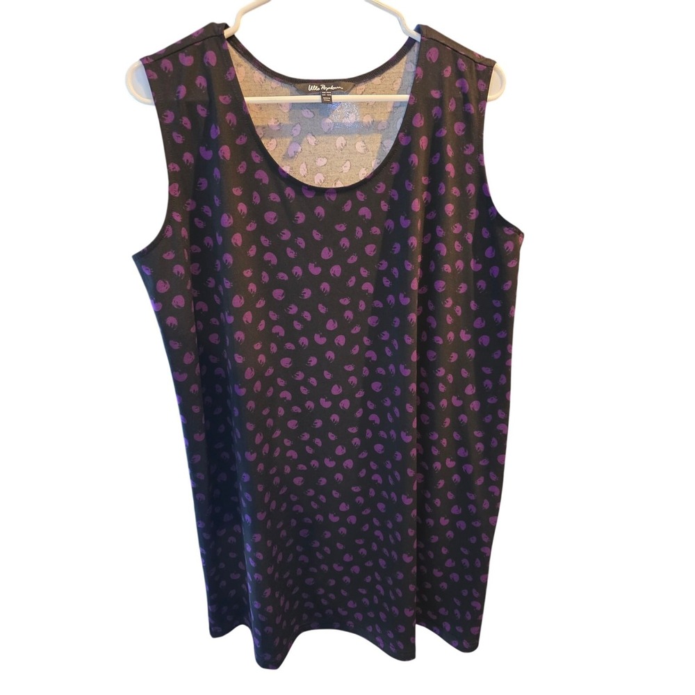 Ulla popken Tank Dress 16/18 Womens Plus Size‎ Black Purple Polka Dot Art Deco